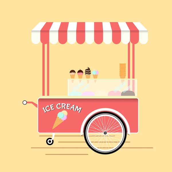 Ice Cream Cart Market Card Isolated White Background Vector Illustration — Stock Vector