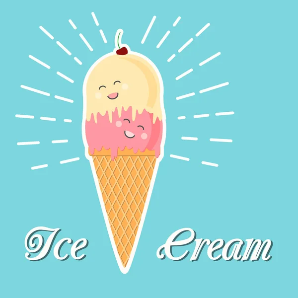 Roztomilý Kreslený Plakát Zmrzliny Charakter Vektorové Ilustrace — Stockový vektor