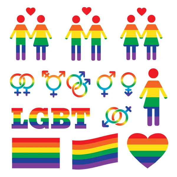Icone Simboli Dei Diritti Lgbt Arcobaleno Vettoriale Amore Omosessuale Bandiera — Vettoriale Stock