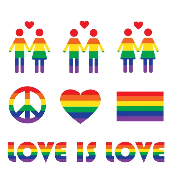 Icone Simboli Dei Diritti Lgbt Arcobaleno Vettoriale Amore Omosessuale Bandiera — Vettoriale Stock