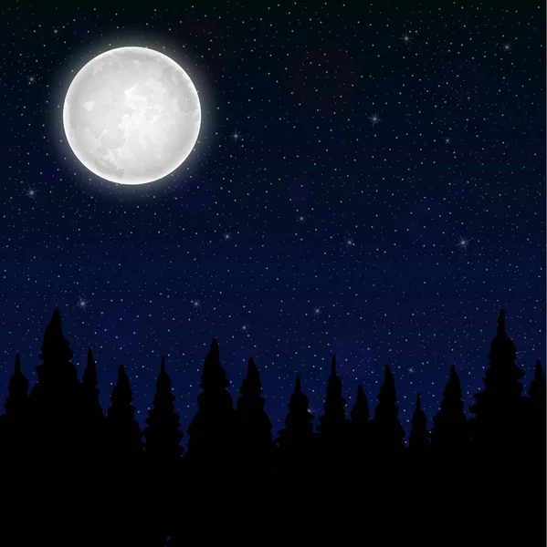 Vollmond Nachthimmel Mit Sternen Vektorillustration — Stockvektor