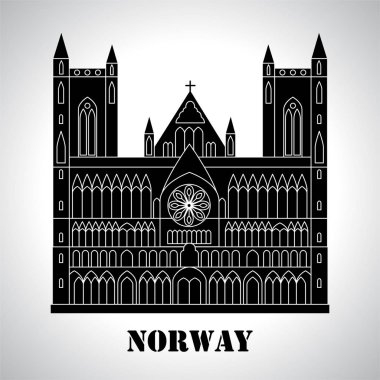 Norveç yerler. Gothic Nidaros cathedral simgesi. Gezi koleksiyonu seyahat. Vektör çizim