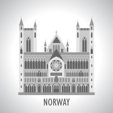 Norveç yerler. Gothic Nidaros cathedral simgesi. Gezi koleksiyonu seyahat. Vektör çizim