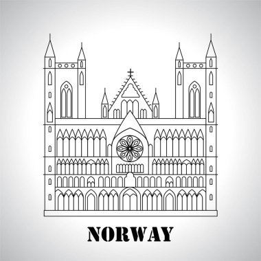 Norveç yerler. Gothic Nidaros cathedral simgesi. Gezi koleksiyonu seyahat. Vektör çizim