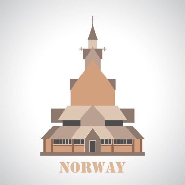 Borgund simgesi kilisede savmak. Norveç landmark. Gezi koleksiyonu seyahat. Vektör çizim