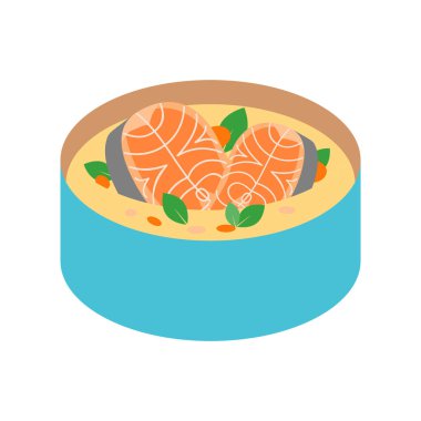 Somon suşi yemek menüsü için çorba. Vektör çizim