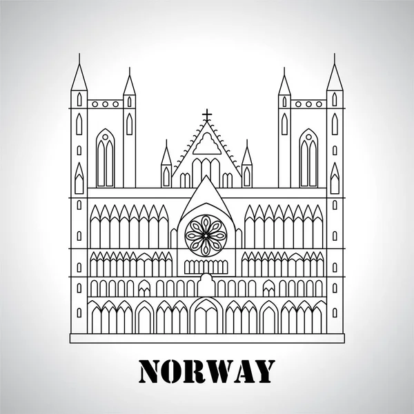 Hitos Noruega Icono Gótico Catedral Nidaros Colección Turismo Viaje Ilustración — Archivo Imágenes Vectoriales