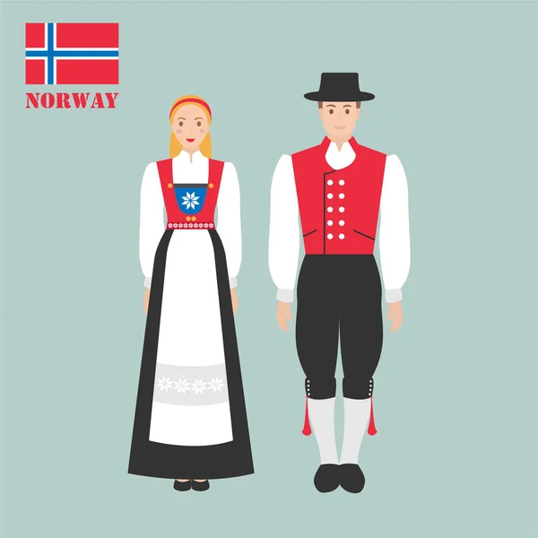 Geleneksel Kostümlü Norveçli Kadın Erkek Vektör Illüstrasyonu — Stok Vektör