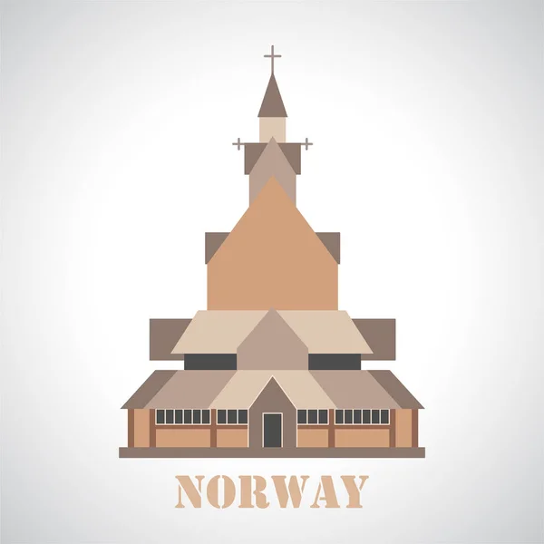 Iglesia Stave Icono Borgund Hito Noruega Colección Turismo Viaje Ilustración — Archivo Imágenes Vectoriales