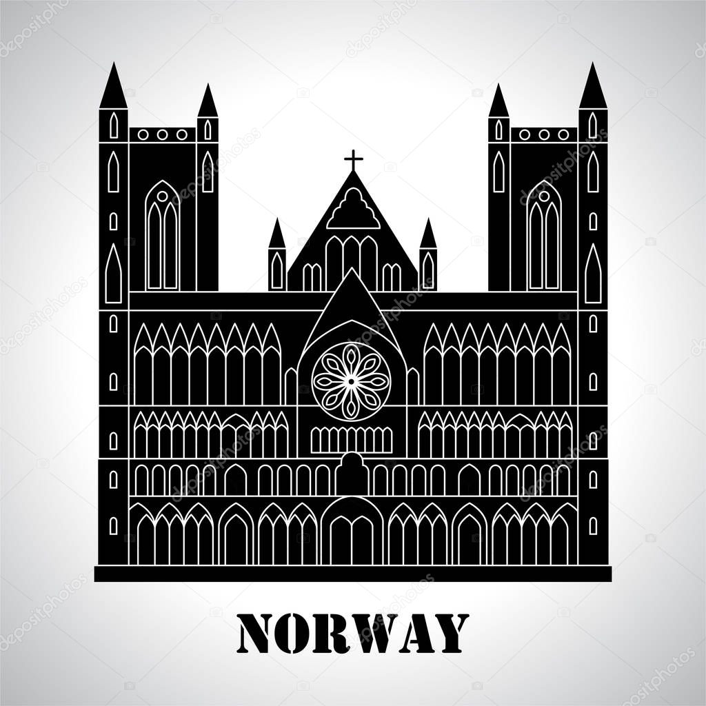 Norway landmarks. Gothic Nidaros cathedral icon. Travel sightseeing collection. Vector illustration