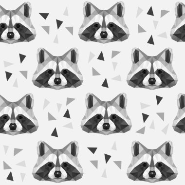 Poligonal rakun ile Seamless modeli. Vektör çizim