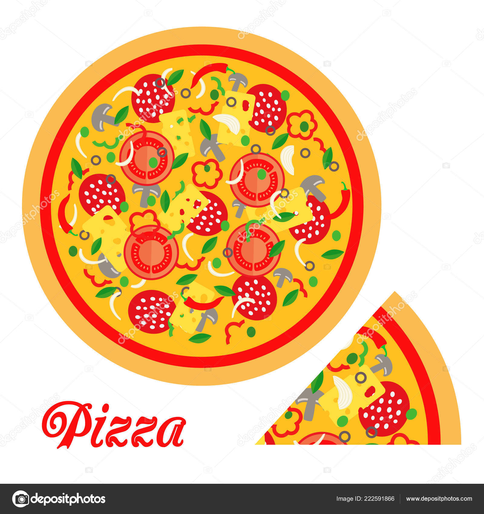 Pizza Pieza Plana Icono Fondo Ingrediente Para Menú Pizza Ilustración  Vector de stock #222591866 de ©yanabolbot.gmail.com, image size:1600x1700