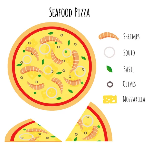 Owoce Morza Pizza Składników Ilustracja Wektorowa Płaski — Wektor stockowy
