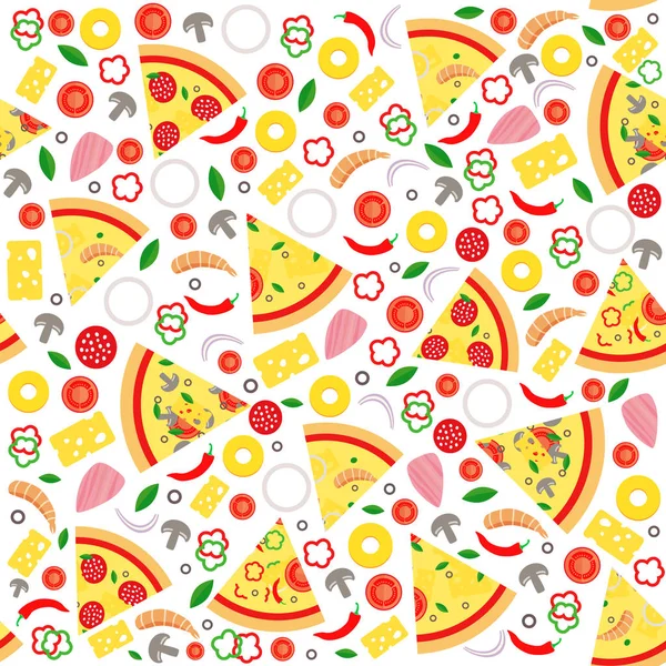 Pizza Szelet Varrat Nélküli Mintát Háttér Vektor Illusztráció — Stock Vector