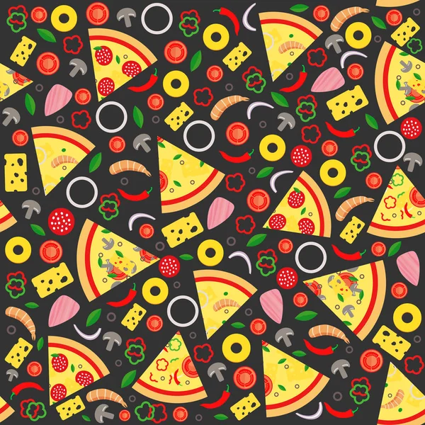 Padrão Sem Emenda Fatia Pizza Ilustração Vetorial Fundo — Vetor de Stock