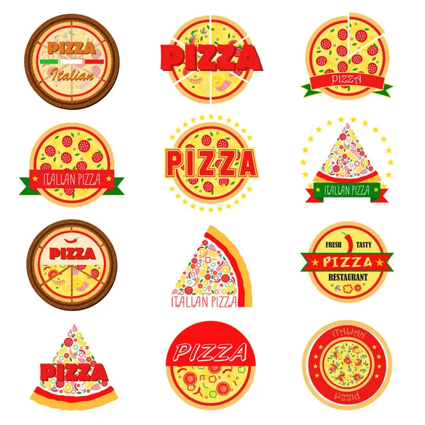 Conjunto Etiquetas Pizza Crachás Ilustração Vetorial — Vetor de Stock