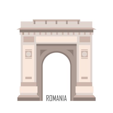 Zafer takı Bükreş, Romanya. Tarihi mimarisi. Romanya landmark. Gezi koleksiyonu seyahat. Düz çizgi film tarzı. Vektör çizim