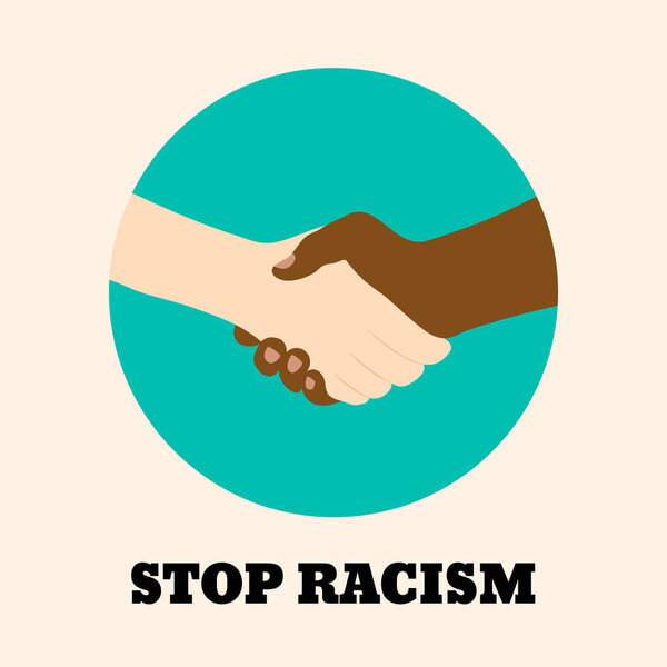 No to racism poster. Discrimination symbol. Handshake icon. Vector illustration