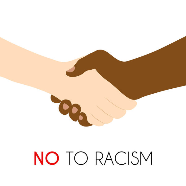 No to racism poster. Discrimination symbol. Handshake icon. Vector illustration