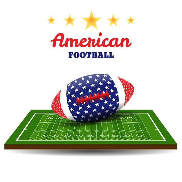 フィールドのフラグとアメリカン フットボールのボール ラグビーの背景 ベクトル図 — ストックベクタ