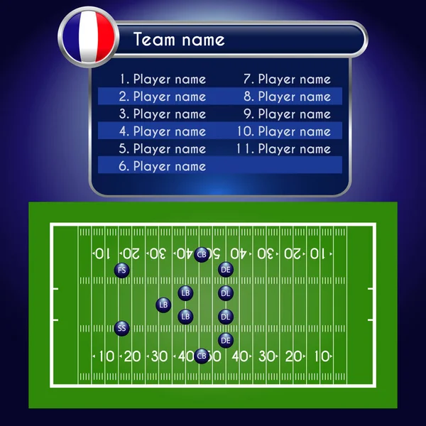 Terrain Football Américain Gamme Joueurs Avec Ensemble Éléments Infographie Rugby — Image vectorielle