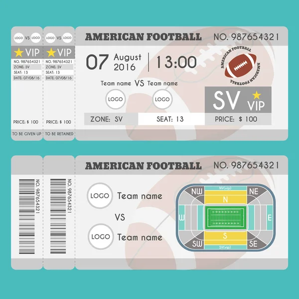 Billet Football Américain Design Moderne Ballon Football Américain Terrain Plan — Image vectorielle