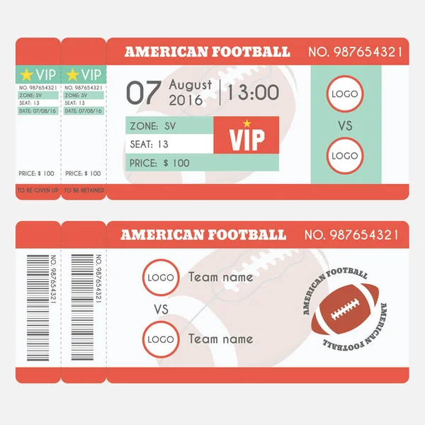 Futbol Amerykański Bilet Nowoczesny Design Piłka Futbolu Amerykańskiego Pola Stadion — Wektor stockowy
