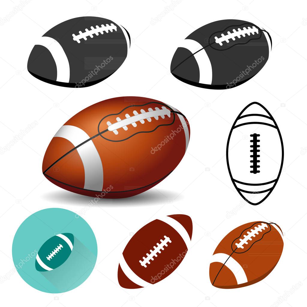 American football ball on white background. Rugby ball icons. Vector illustration