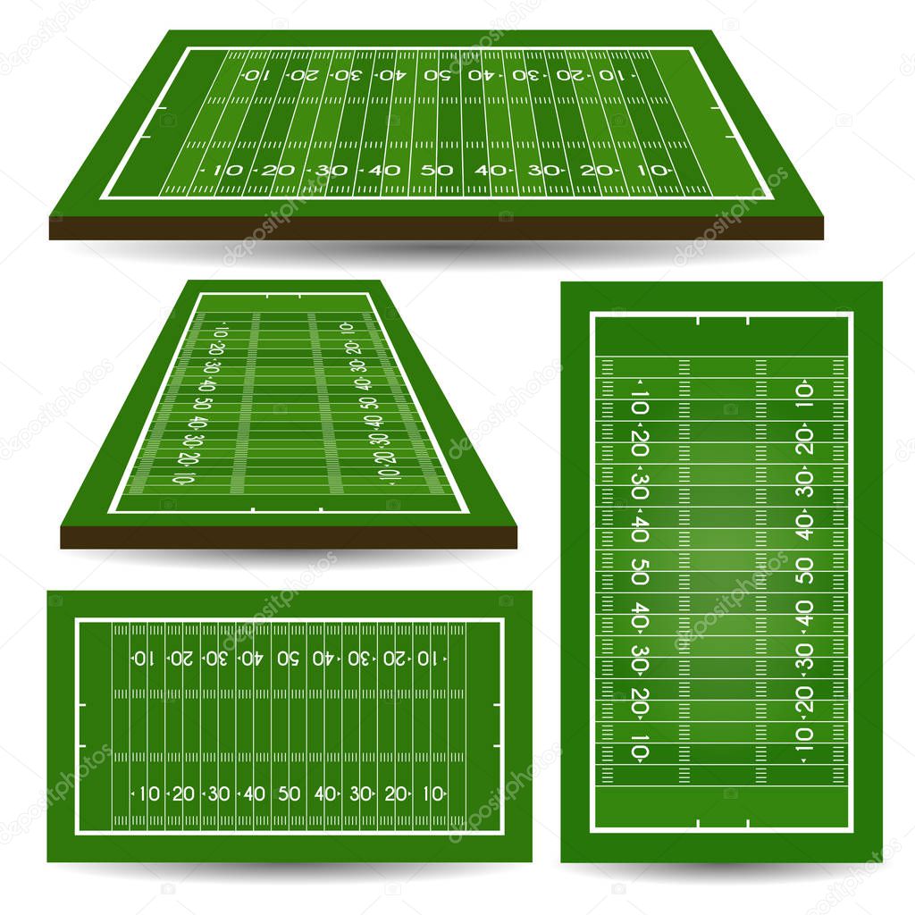 Set of rugby fields with perspective. American football. Vector illustration.