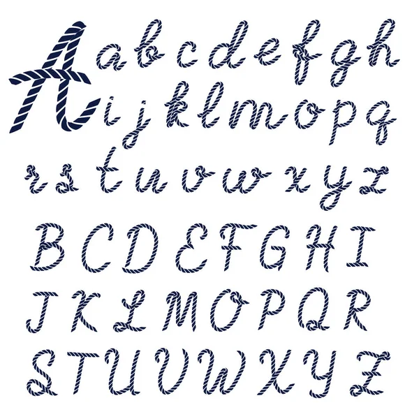 Buchstaben Aus Seeseil Handschrift Alphabet Vektorillustration — Stockvektor