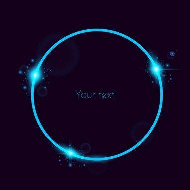 Vektör neon çerçeve. Yuvarlak afiş parlayan. Siyah arka plan üzerine izole. Vektör çizim