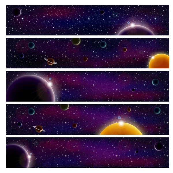 Conjunto Banners Para Site Imagens Sol Planetas Lua Estrelas Nebulosa — Vetor de Stock