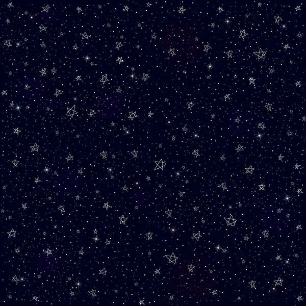 夜空と星とのシームレスなパターンの背景 ベクトル図 — ストックベクタ