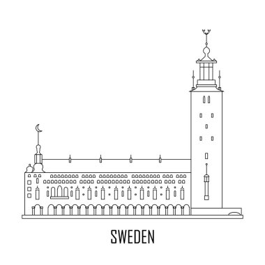 Stokholm İsveç'te Belediye Binası. Ulusal konumlar. Seyahat acentası için simge. Vektör çizim. 