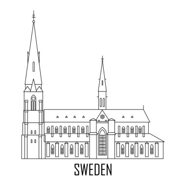 Düz stil İsveç Seyahat dönüm noktası. Uppsala Katedrali. Ulusal konumlar. Seyahat acentası için simge. Vektör çizim