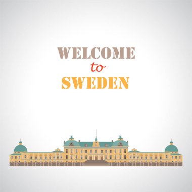Drottningholm Sarayı. Stockholm, İsveç. Ulusal konumlar. Seyahat acentası için simge. Vektör çizim. 