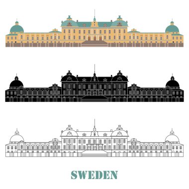 Drottningholm Sarayı. Stockholm, İsveç. Ulusal konumlar. Seyahat acentası için simge. Vektör çizim. 