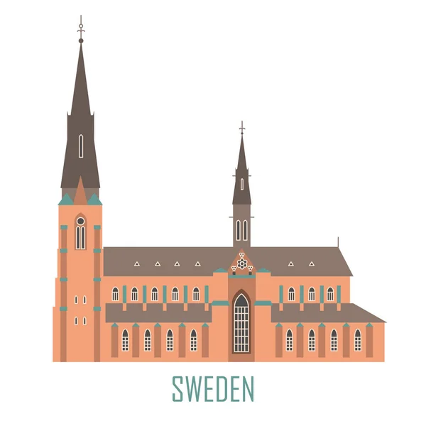 Monumento Viaje Sueco Estilo Plano Catedral Uppsala Suecia Atracciones Nacionales — Archivo Imágenes Vectoriales