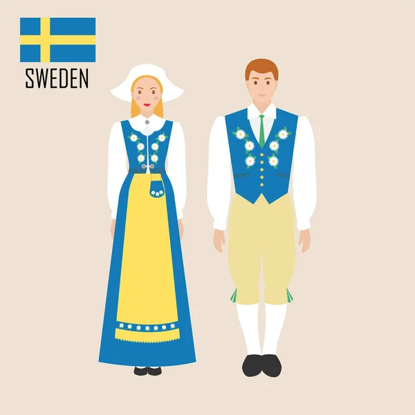 Sverige Kvinna Och Man Traditionell Dräkt Vektorillustration — Stock vektor