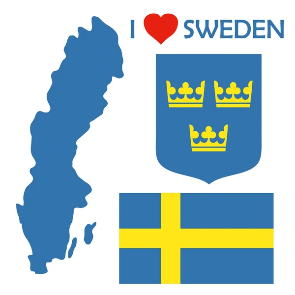 Герба Прапора Карту Швеції Значок Векторні Ілюстрації — стоковий вектор