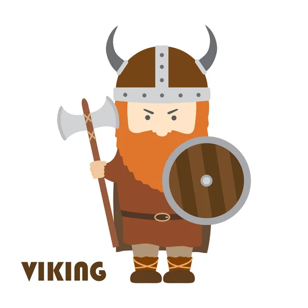 Angry Cartoon Viking Beard Helmet Horns Vector Illustration — Stock Vector