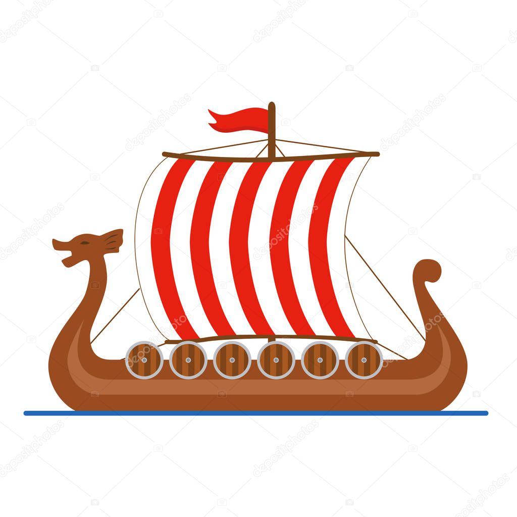 Viking ship drakkar logo. Colored isolated on white background. Vector illustration