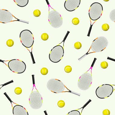 Spor tenis raket ve top simgeleri ile seamless modeli. Vektör çizim.