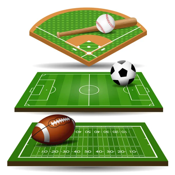 Sportplatz Ball Und Designelemente Fußball Rugby Baseball Vektorillustration — Stockvektor