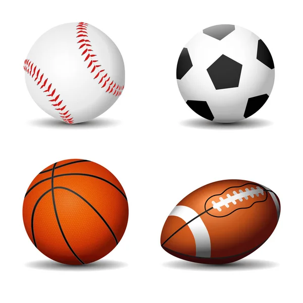 Sportowe Piłki Sylwetki Białym Tle Piłka Nożna Koszykówka Rugby Baseball — Wektor stockowy