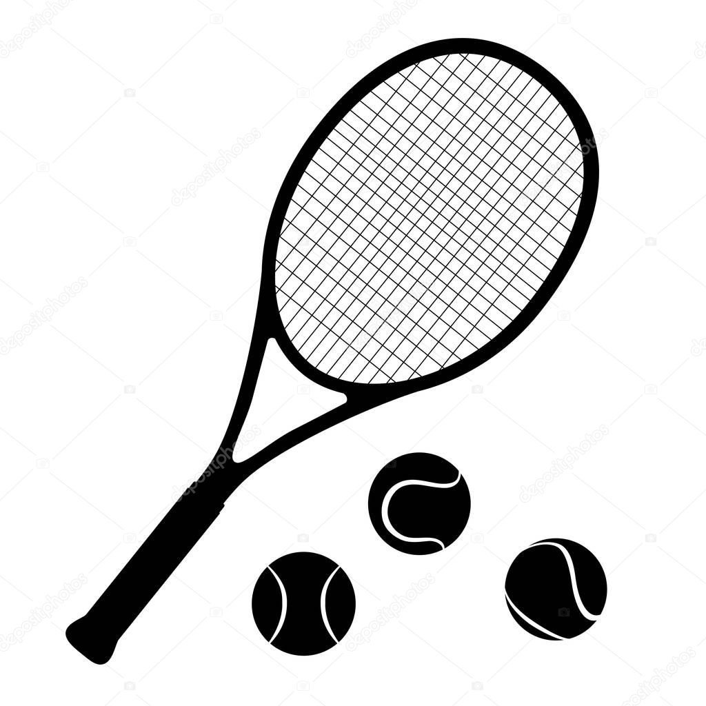 Tennis racket and balls. Vector illustration.