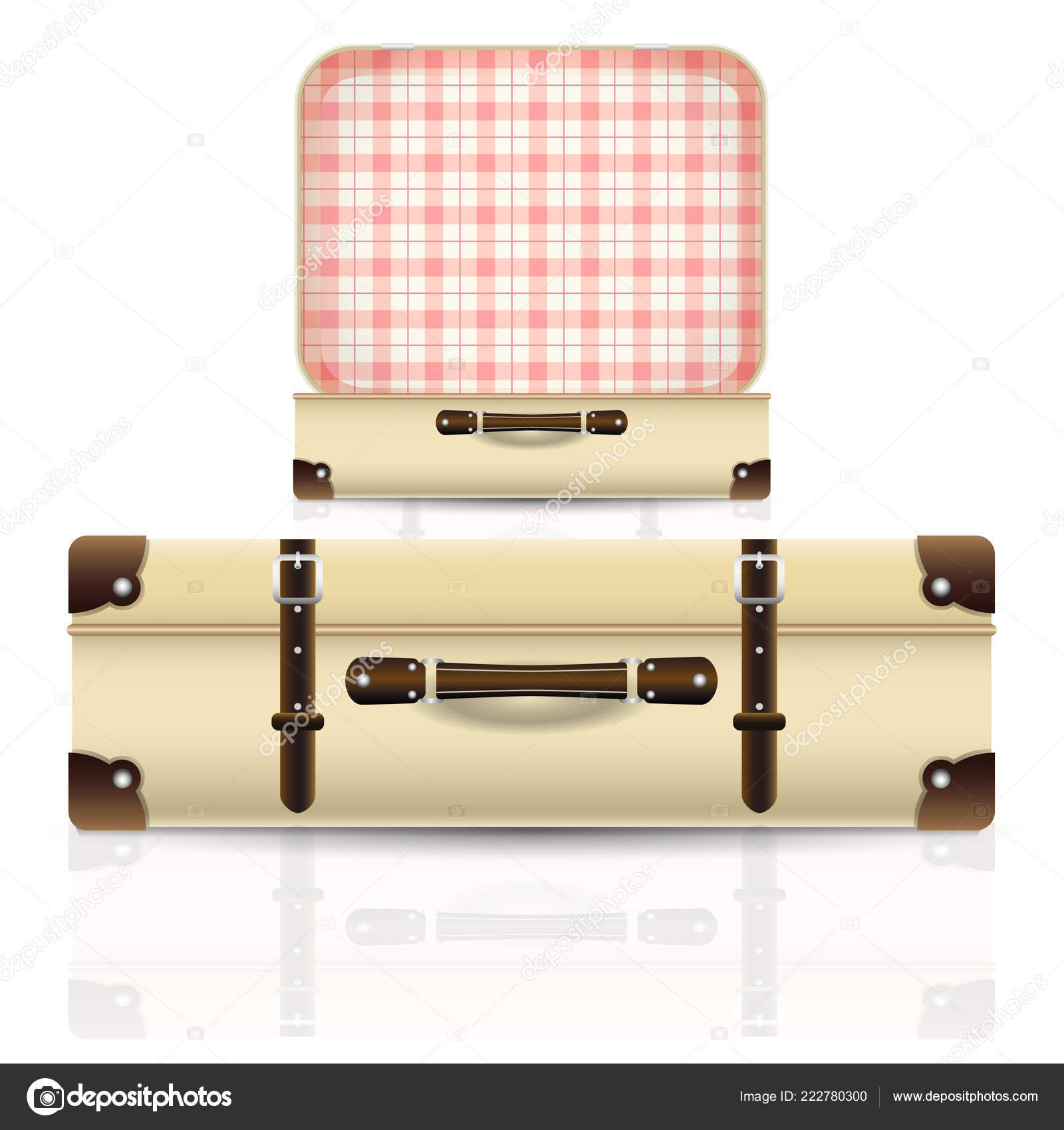 Open Closed Old Retro Vintage Suitcase Set Travel Bag Realistic