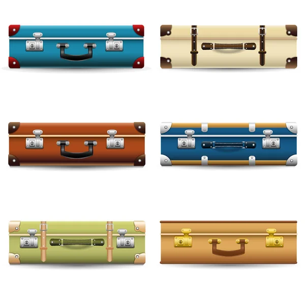 Geschlossene Alte Retro Vintage Koffer Set Von Reisetasche Realistische Symbole — Stockvektor