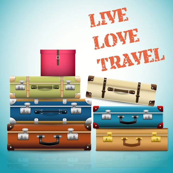 背景与封闭的旧复古复古行李箱 现实旅行袋与文本现场爱旅游 向量例证 — 图库矢量图片
