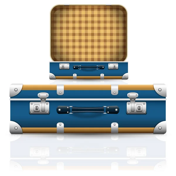 打开和封闭的旧复古复古手提箱 一套3D 旅行袋逼真的图标 向量例证 — 图库矢量图片